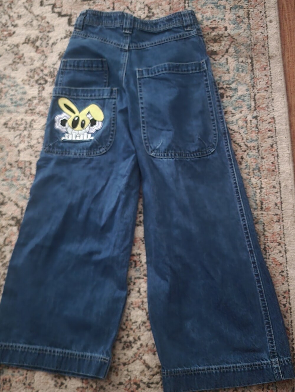 A.lab Blue Wide Leg Denim Pants with Playful Patch